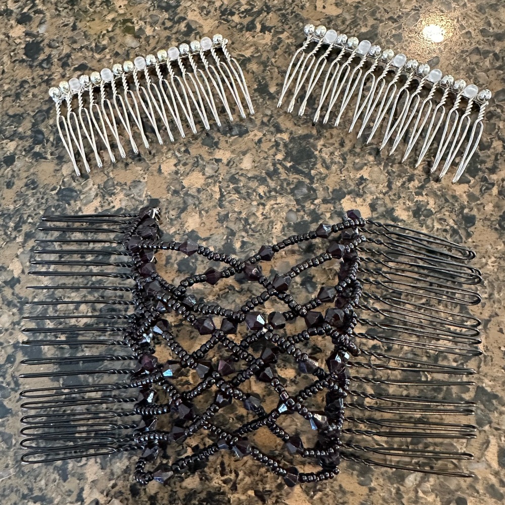 Black Stretchable and Silver Hair Comb Set
